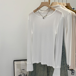 87550 Pure Cotton Simple All-Match เสื้อยืดคอกลมแขนยาวผู้หญิ…