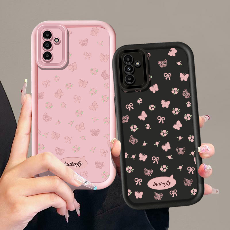 SAMSUNG สําหรับsamsung A11 M11 A12 A13 A14 A20 A20S A21S A22 M22 A23 แฟชั่นInsสีชมพูผีเสื้อโบว์ดอกไม้น่ารักนุ่มเคสซิลิโคนกันกระแทกฝาครอบป้องกัน