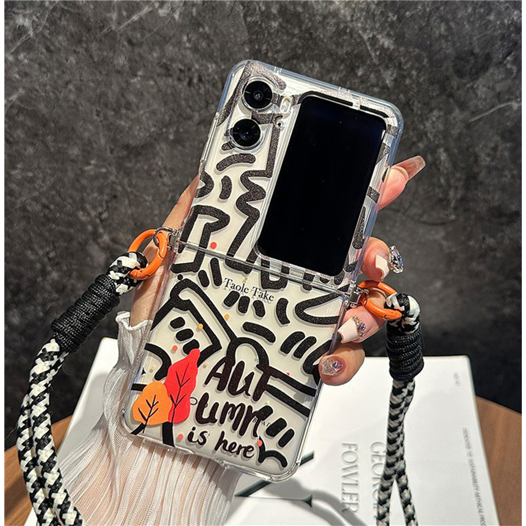 Luxury Simple Aesthetic Lineเคสโทรศัพท์พร้อมCrossbodyสําหรับOPPOค้นหาN2flip N3Flip N2 flip N3 Flipกันกระแทก