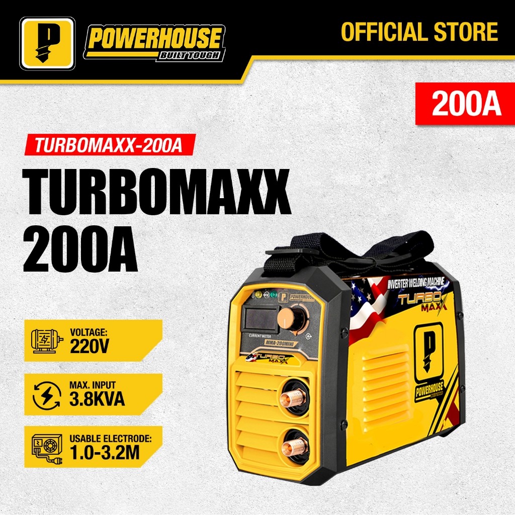 ในสต็อก Powerhouse 200A Turbomaxx เครื่องเชื่อมอินเวอร์เตอร์ขนาดเล็ก MMA-200A PHWM