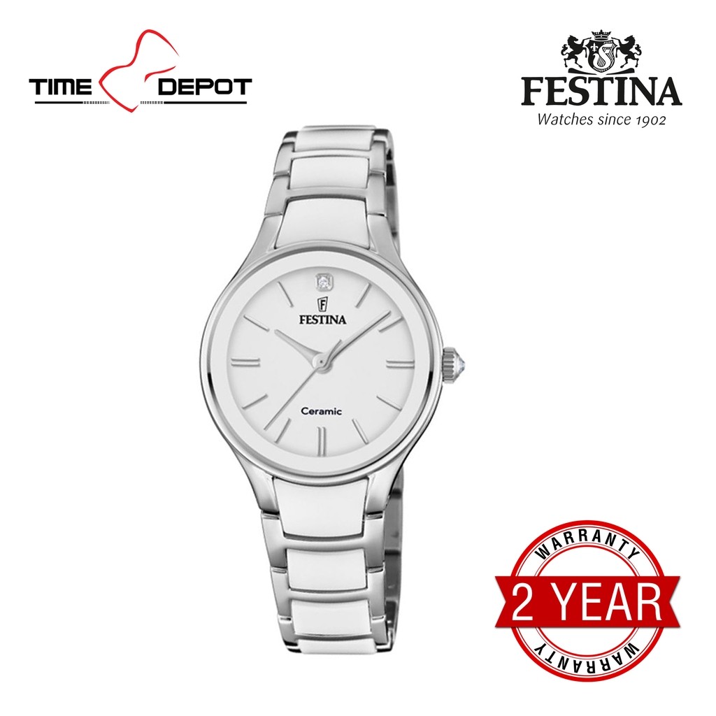 ในสต็อก Festina F20474/1 นาฬิกาอะนาล็อกสีเงิน/สีขาวสายสแตนเลสสําหรับผู้หญิง