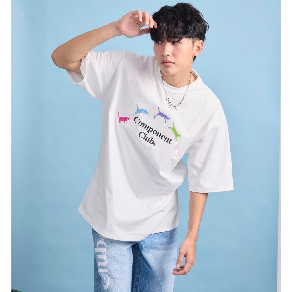 Component Club Moody Cat Gangster T-shirt  Off White