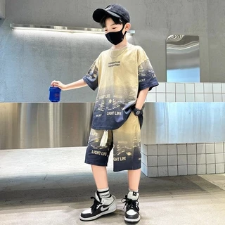 ones.th🌼 เสื้อผ้าเด็ก ชุดแขนสั้นเด็กชาย กีฬา ขาสั้นห้าแฉก เด็กผู้ชายขนาดกลาง เท่ห์ หล่อ และอินเทรน