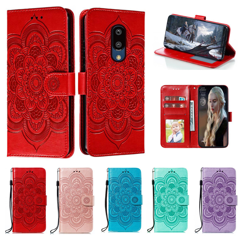 Emboss ดอกไม้หนังสําหรับ Sharp Aquos Zero 2 Zero2 Datura กระเป๋าสตางค์พลิกหนังสือ Funda