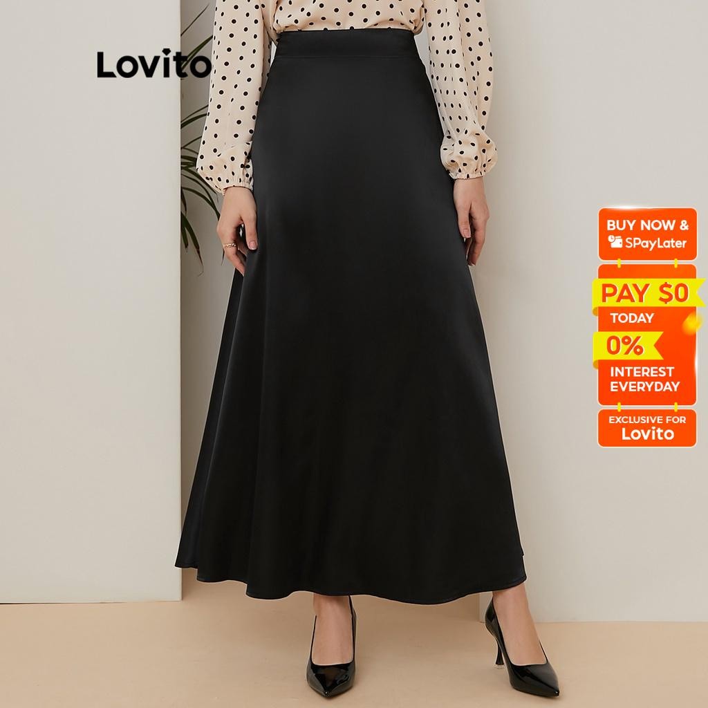 ในสต็อก Loovito Musli Plain Ball Gown กระโปรงซาติน L21EN131 (สีดํา) Lovito Sedona Rok Satin Pesta Po