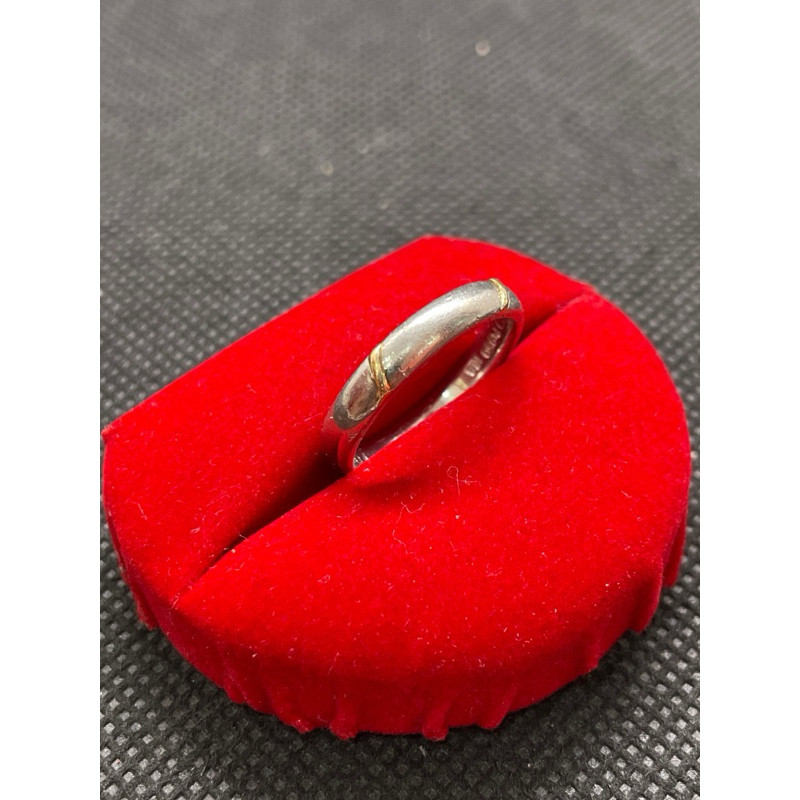 สินค้าหลุดจำนำแหวนแพลตตินั่มคาดทอง18K ปั๊มPt950 18K S to E 1995.6.10 หนัก5.24กรัมไซต์53ครึ่ง Ptแร่ห