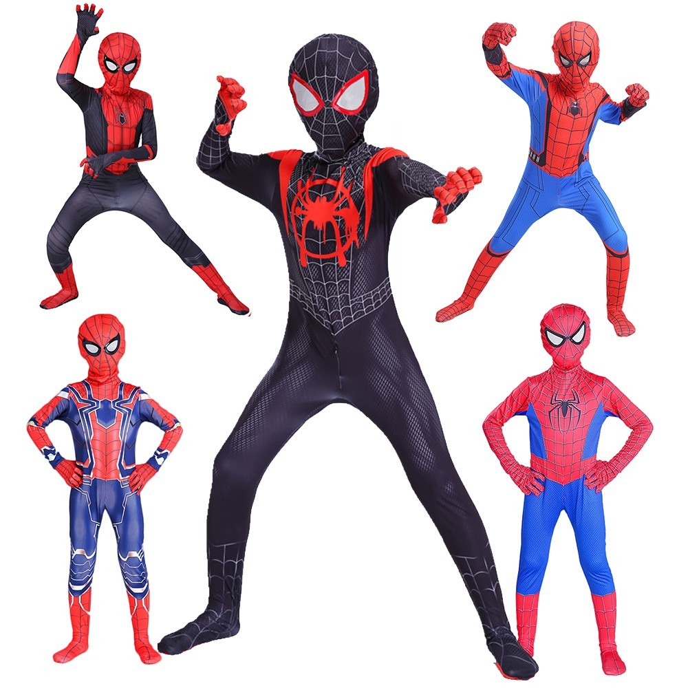 ในสต็อกเด็กเด็ก Spiderman Superhero ชุดคอสเพลย์เด็ก Superhero Tights ชุดเด็ก Jumpsuit Spiderman คอสเ