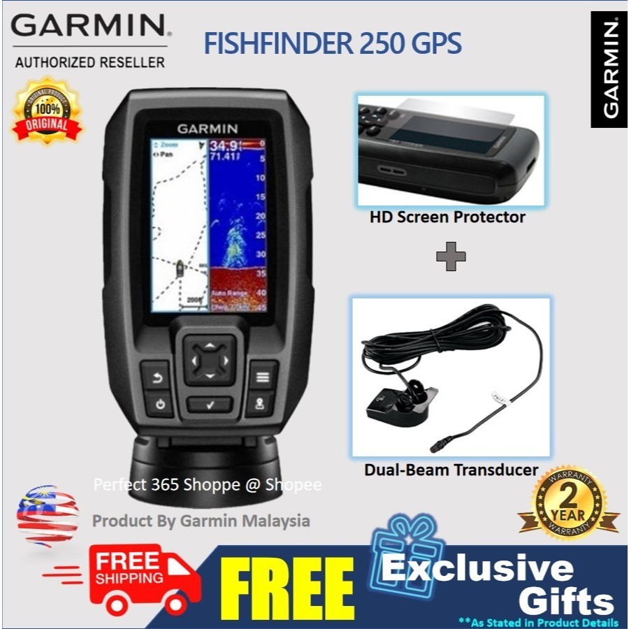 ในสต็อก Garmin Fish Finder 250 GPS / Striker 4 / FF 250 GPS - Marine GPS - FishFinder c/w Sonar Tran