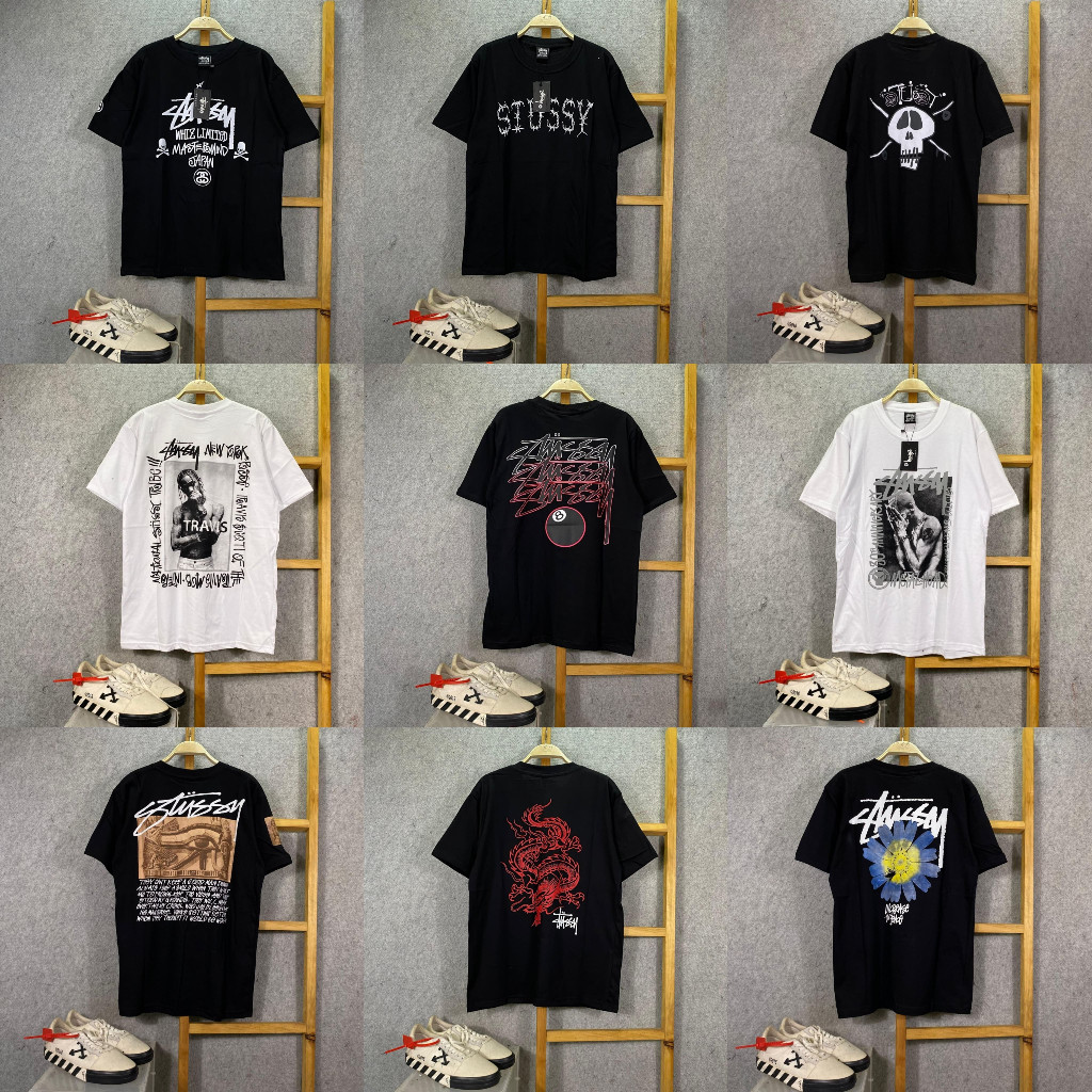 ♞,♘STUSSY 8 BALL POOL BORN RAISED WHITE TSHIRT เสื้อยืด sde