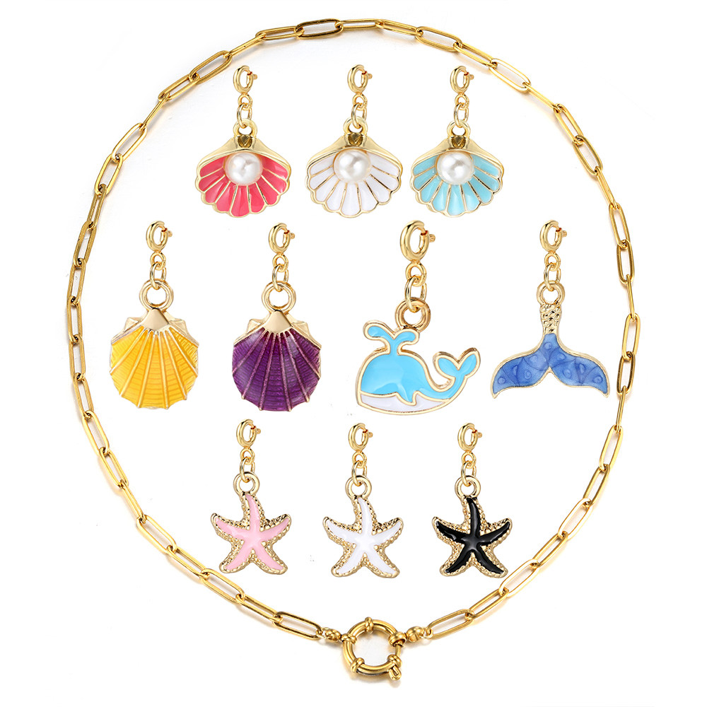 รองเท้าส้นสูง จี้มุก Charm สําหรับผู้หญิงปลาดาวหางปลาวันหยุดหลากสีสแตนเลส Jewely Handmade DIY อุปกรณ์เสริม
