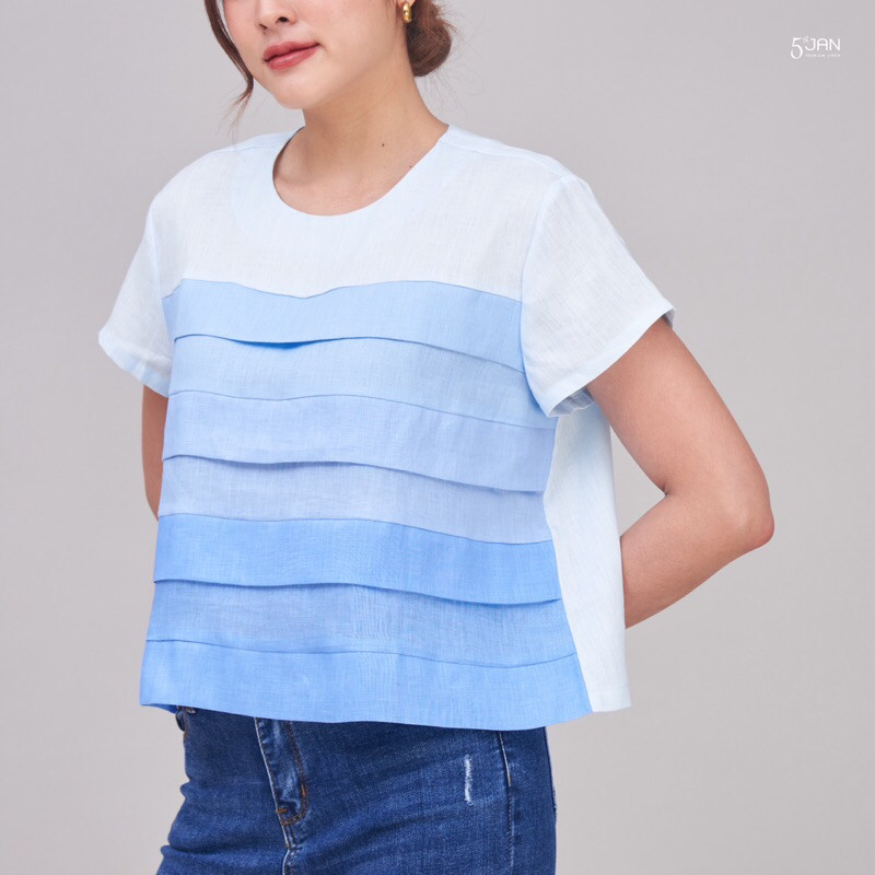 เสื้อลินินแท้100%งานป้าย5jan คอกลมแขนสั้น