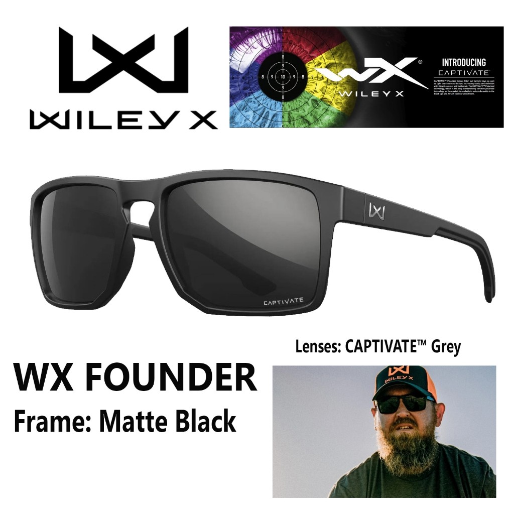 แว่นตา WILEY X แท้รุ่น FOUNDER เลนส์โพรีคาร์บอลเนต แบบ Captivate Grey ให้ความคมชัดสูง  Assembled in