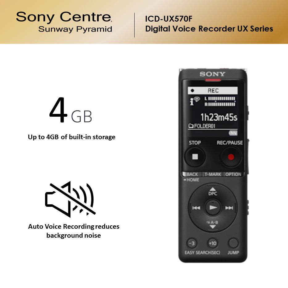 ในสต็อก Sony ICD-UX570F เครื่องบันทึกเสียงดิจิตอล UX Series | Ux570 | Ux570f