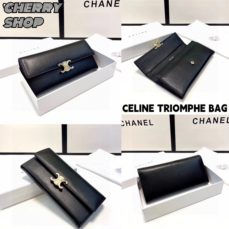 ซีลีน Celine TRIOMPHE LARGE Glossy Cow Leather WalletWomen's long wallet กระเป๋าสตางค์ใบยาว CELINE