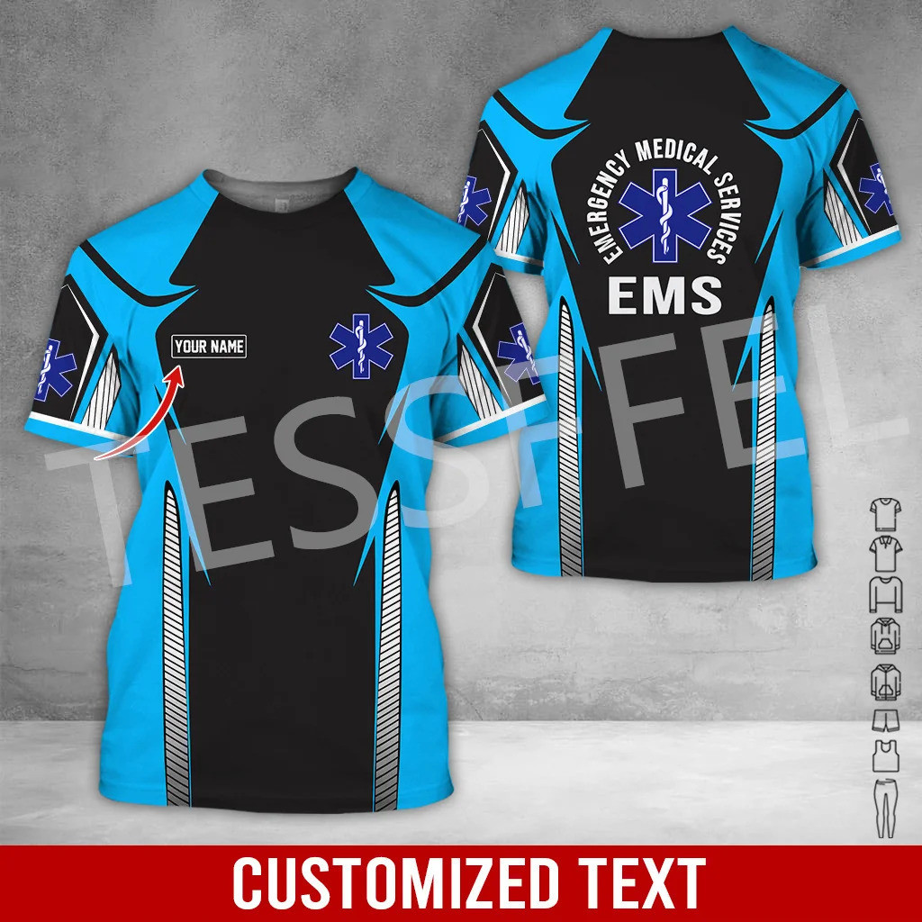 Custom ชื่อคอสเพลย์ EMT EMS Paramedic Tattoo พยาบาล Vintage 3DPrint ฤดูร้อน Harajuku Streetwear แขนส