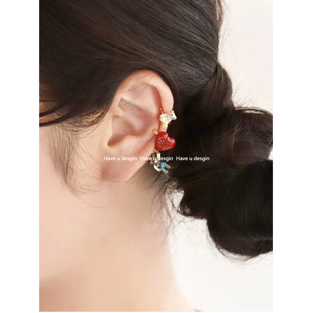 มี u desgin Original Love Bear Ear Bone Clip หรูหราหูคลิป Niche ของขวัญสําหรับแฟนแฟน