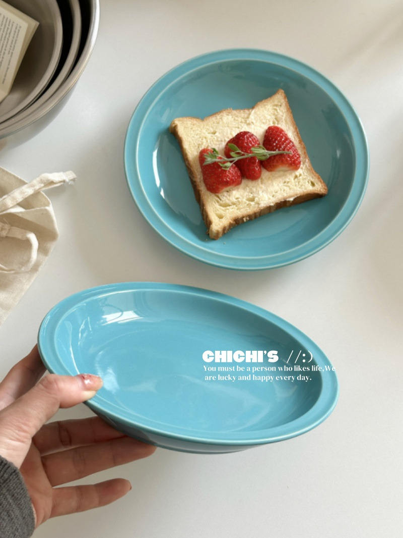 Simple Blue Ceramic Tableware จานจานขนมในครัวเรือน