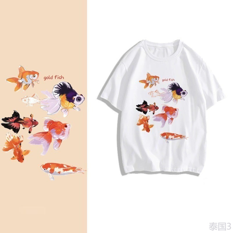 (กรุงเทพจัดส่งสินค้า)BOOM Shop เสื้อ crop/oversize ลาย Fish Fish #54042