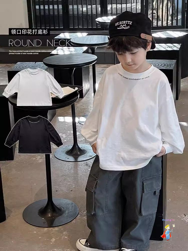 [ขายร้อน] เด็กชาย จุดต่ําสุด เสื้อสไตล์ใหม่เด็กแฟชั่นหล่อเสื้อยืดแขนยาวด้านบน