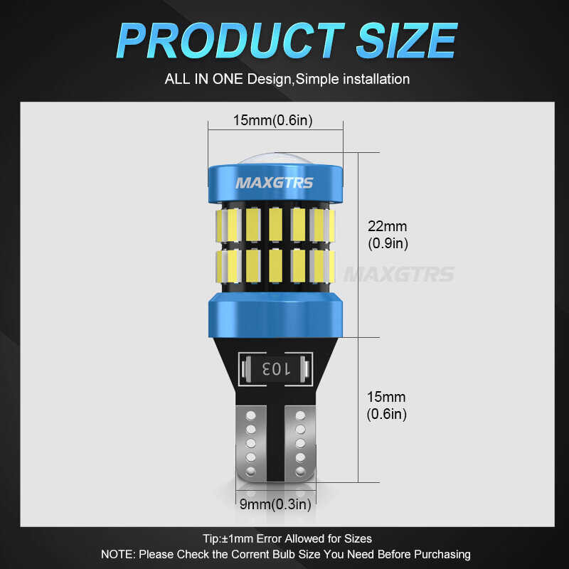 2X MAXGTRS T15 W16w 921 912 ไฟ LED 4014 + 3030 6000K สีขาวแดงเหลือง LED สำรอง