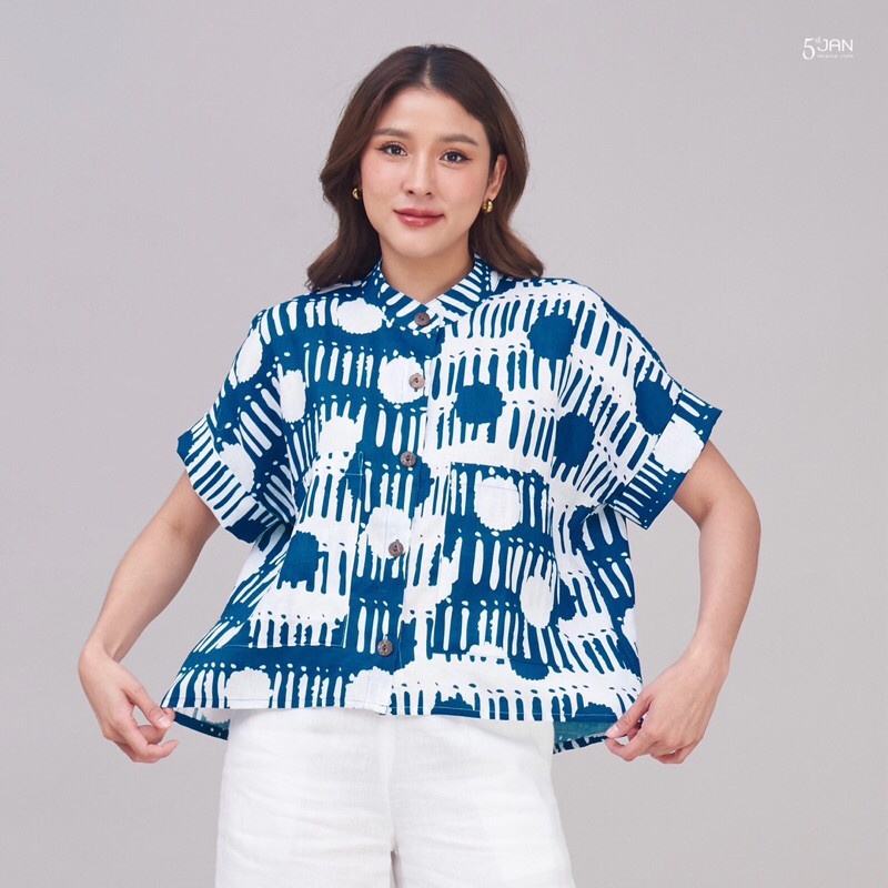 เสื้อเชิ้ตลินินแท้100%งานป้าย5jan คอปกแขนสั้น