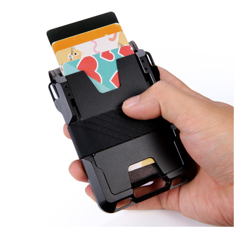 R RFID อลูมิเนียมอัลลอยด์ Crazy Horse หนัง Anti-Theft Anti-Magnetic Card Holder Mini Ultra-Thin Wall