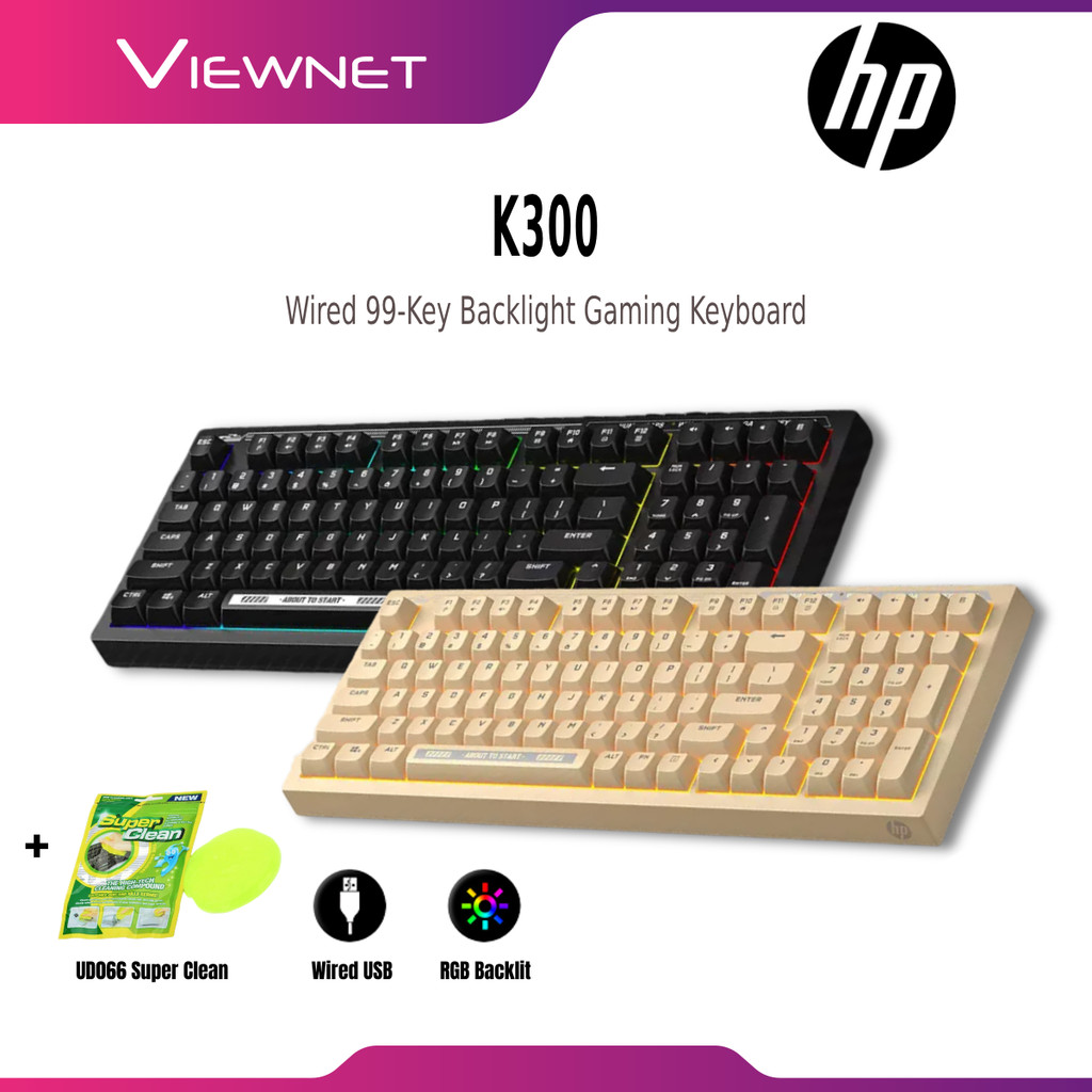 HP K300 2024 98 ปุ่ม WIRED USB MEMBRANE GAMING KEYBOARD พร้อมการออกแบบ RAINBOW หลายสี BACKLIT และยกร