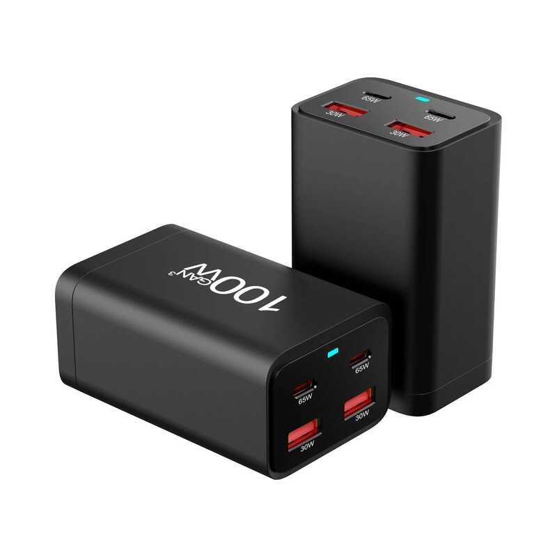 ▥ เครื่องชาร์จ 100W Gan 4พอร์ต PD ชาร์จเร็ว3.0 USB Type C แบบตั้งโต๊ะที่ชาร์จโทรศัพท์ยูเอสบีมือ
