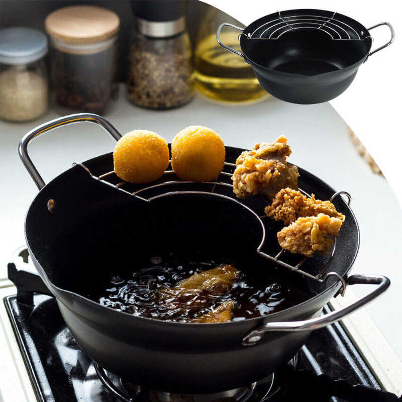 Style Japanese Tempura Frying Pot Portable Deep Fryer Non-Stick Pan With Basket Fried Chicken Pot