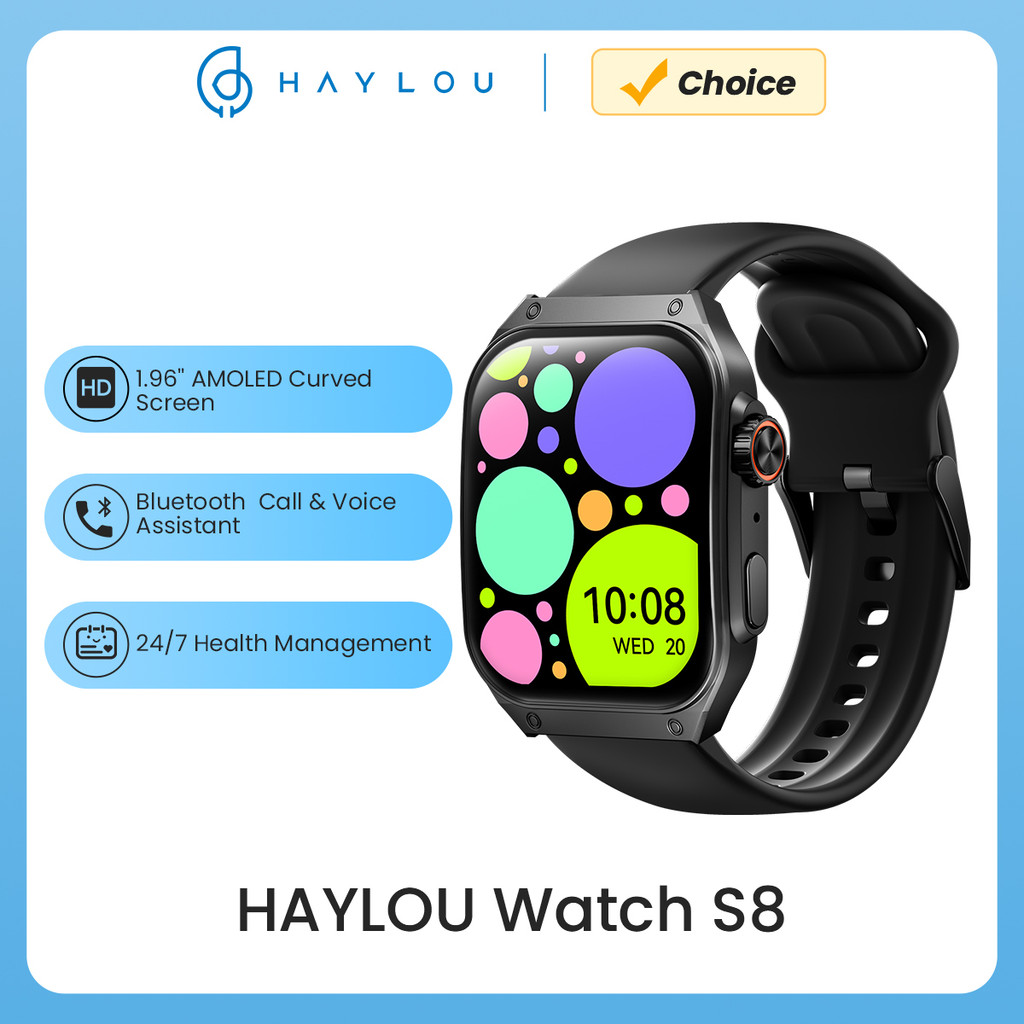 HAYLOU Watch S8 สมาร์ทวอทช์ 1.96 &\#39;&\#39; AMOLED หน้าจอโค้ง Bt5.3 บลูทู ธ พูดคุย AI ผู้ช่วยเสียง
