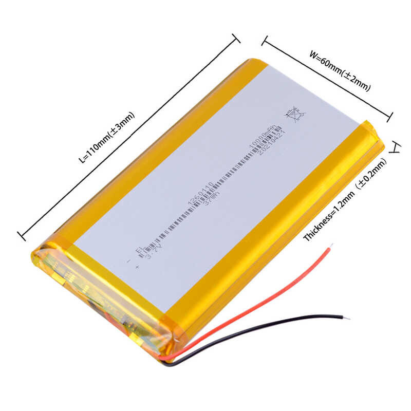 Δ 3.7V 10000Mah 1260110 แบตเตอรี่ลิเธียมไอออนโพลิเมอร์แบบชา