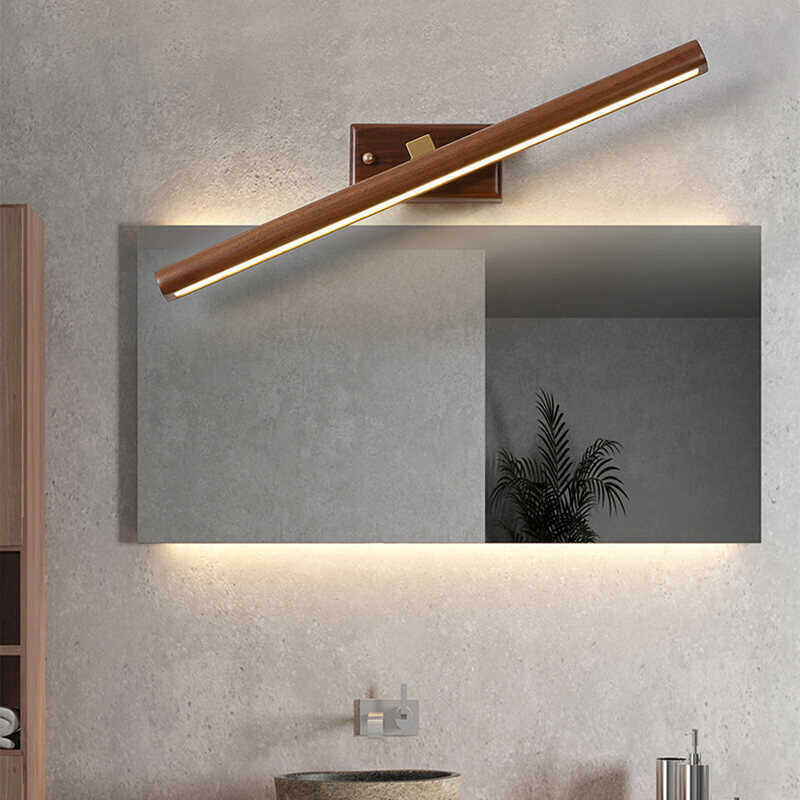 Nordic 🍀 Wood LED Lamp Mirror Rotatable Sconces Indoor Bathroom Bedroom Vanity Mirror Home Dec