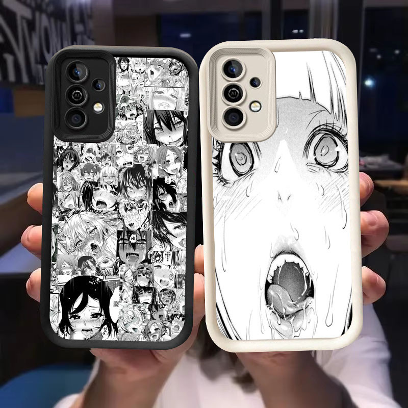 O-21 Girl Face Ahegao Casing สําหรับ Samsung Galaxy A53 A52 A72 A52S A73 S25 Ultra 5G สีดําและสีขาว
