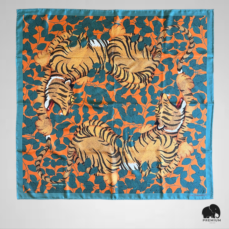 ผ้าพันคอผ้าไหม จิม ทอมป์สัน Silk scarf 33"x33" Jim Thompson ลายเสือคู่
