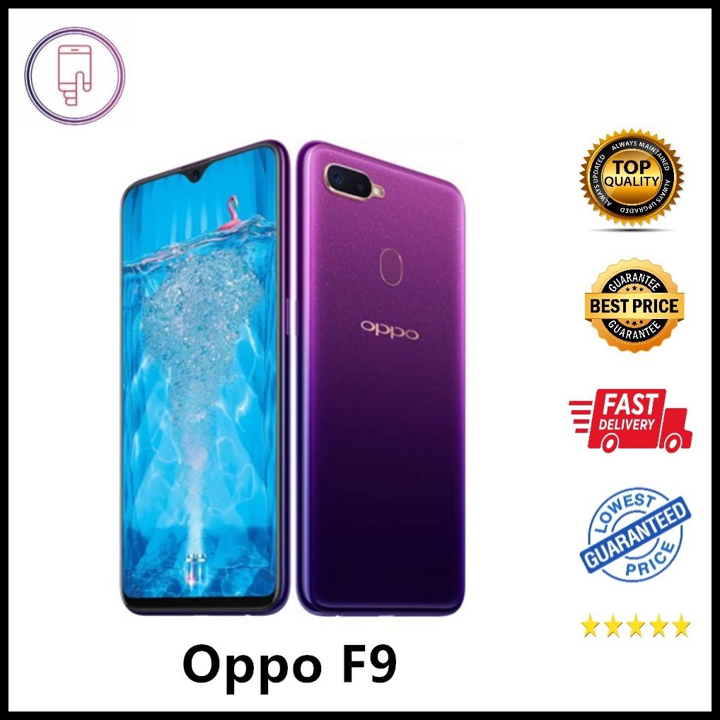 ในสต็อก Oppo F9 (6GB RAM + ROM 128GB) กล้องคู่ 6.3 นิ้ว 16MP LTE สภาพมือสองดั้งเดิมเช่นสมาร์ทโฟนใหม่