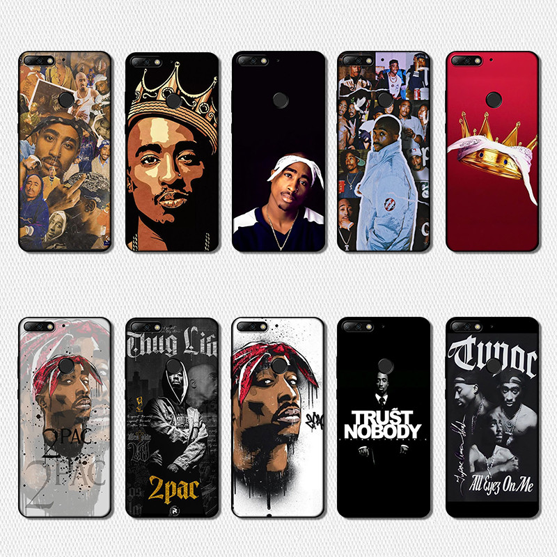 เคสโทรศัพท์สีTPUนุ่มสีดําสําหรับHuawei Y5P P10 P20 P30 Lite Pro HR2 2Pac Tupac Anti fall design