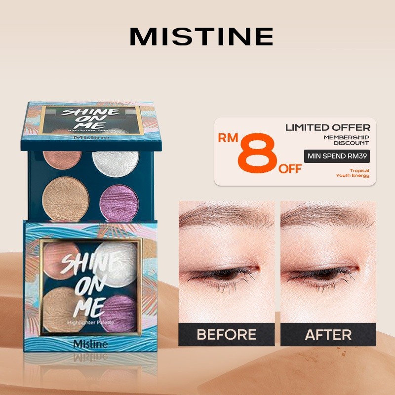 ในสต็อก MISTINE 4 in One Eyeshadow Palette กันน้ําเหงื่อ Proof Shine on Me Sculpture Highlighter Con