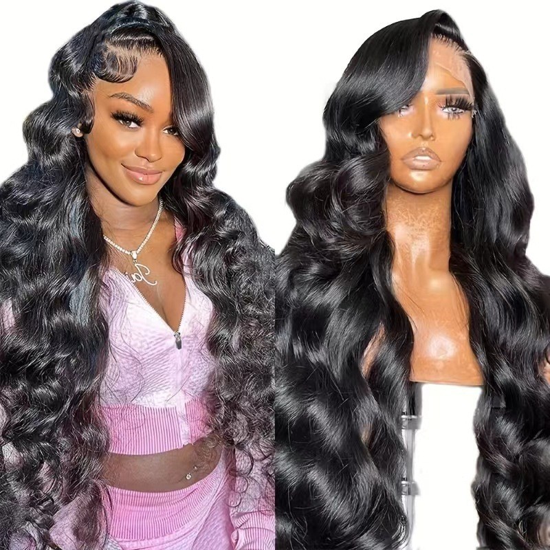 Hot selling lace mid split long straight black women's front lace wig headband wig