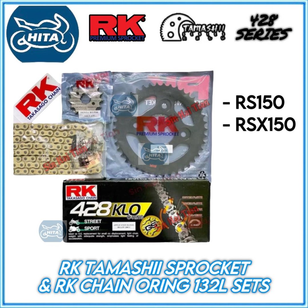 COMBO RK ORING TAMASHII 428 RS150 RSX150 RSX เหล็กคาร์บอนสีดําชุดเฟือง Siap พร้อม rantai 132L (ORING