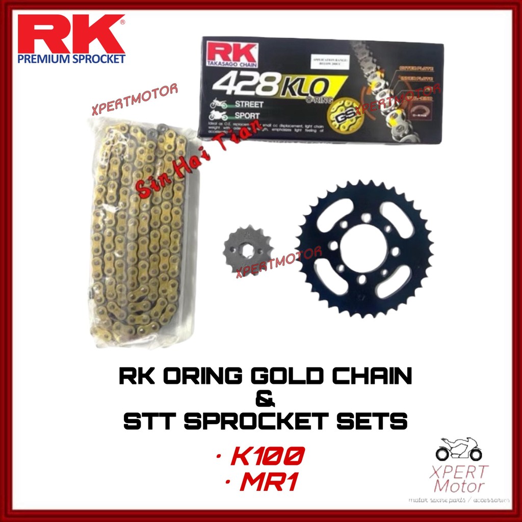 428 RK ORING Modenas K100 MR1 428 ชุดเฟืองและโซ่ ORING RK GOLD Sprocket และรถจักรยานยนต์