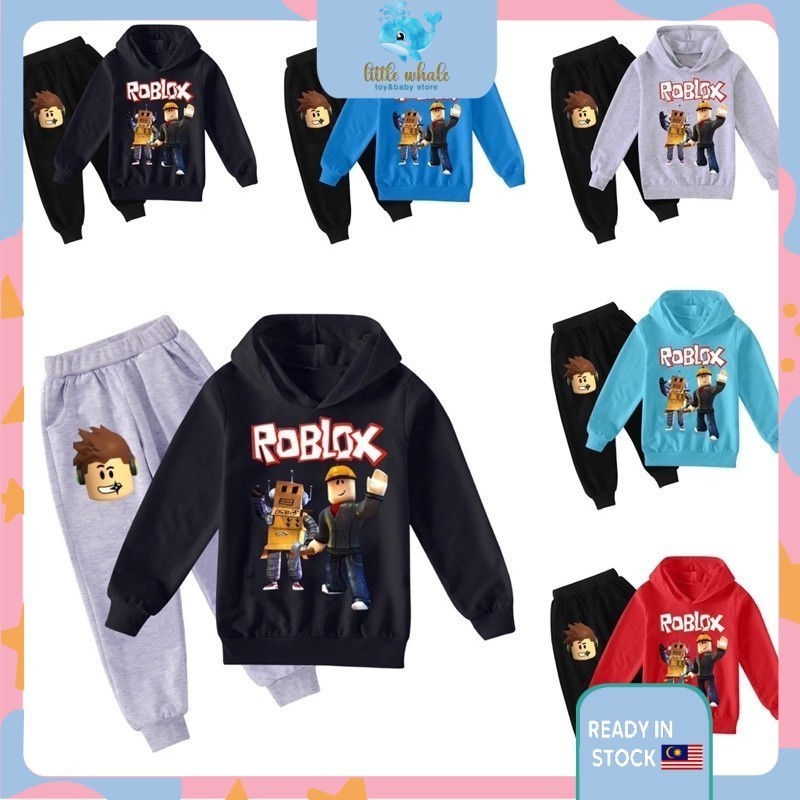 ในสต็อก เด็ก Roblox Hoodie + กางเกง Roblox Boy ชุดลําลองขนาดใหญ่ Outerwear Hoodie สําหรับสาว Baju Bu