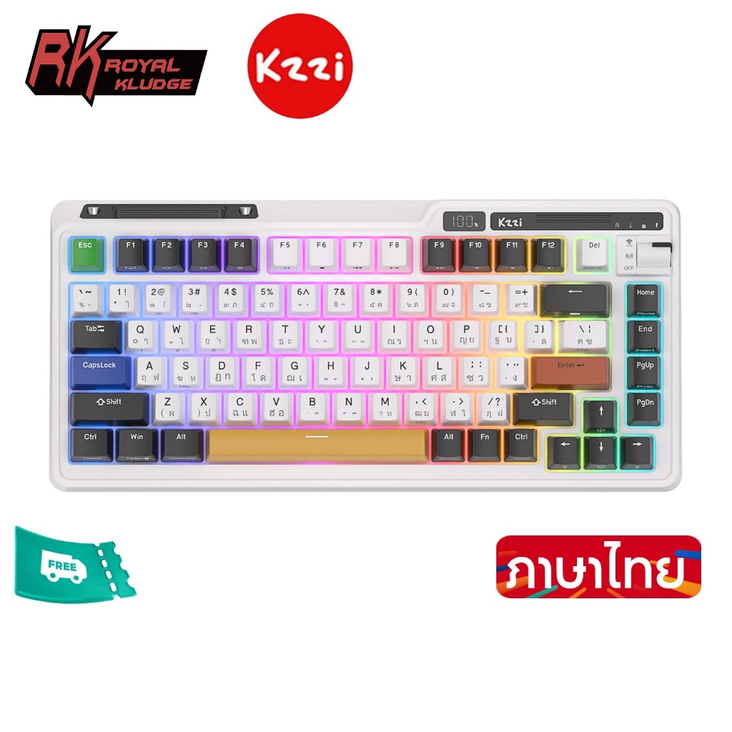 Kzzi Kezhi K75 Pro ปะเก็นคีย์บอร์ดเล่นเกมไร้สาย สามโหมด RGB Backlit 80%