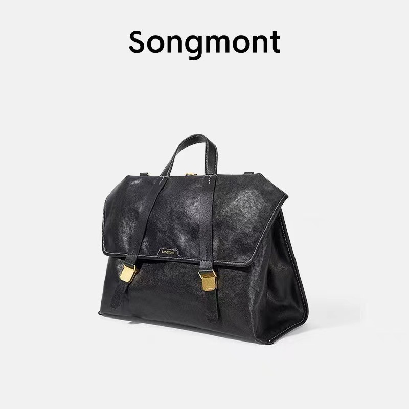 Songmont ผู้ชายผู้หญิง Tote Bag Briefcase Series กระเป๋าเป้สะพายหลังหนังแท้ธุรกิจ Commuter หนังแท้ค