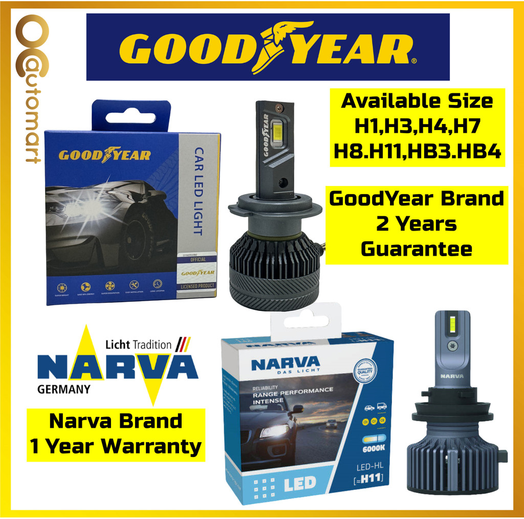 (รับประกัน 2 ปี) GoodYear LED หรือ Narva Range Performance ไฟหน้ารถ LED 12V 24V H1 H37 H8 H11 HB4 HB