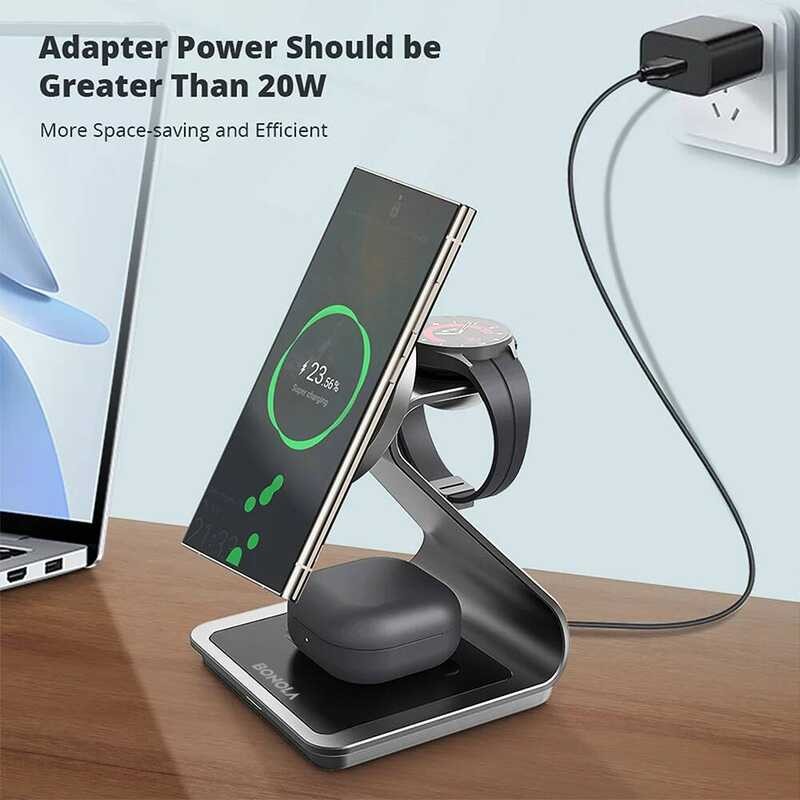 ▥ Bonola Magnetic 3 In 1 Wireless Charger Station Samsung S24 Ultra/S25 25W Fast CHARGING Stand