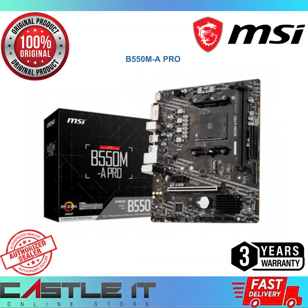 Msi B550M-A PRO เมนบอร์ด Ryzen รองรับ DDR4 PCIe 4.0 USB 3.2 Gen1 M.2 Slot Micro-ATX AM4 AMD