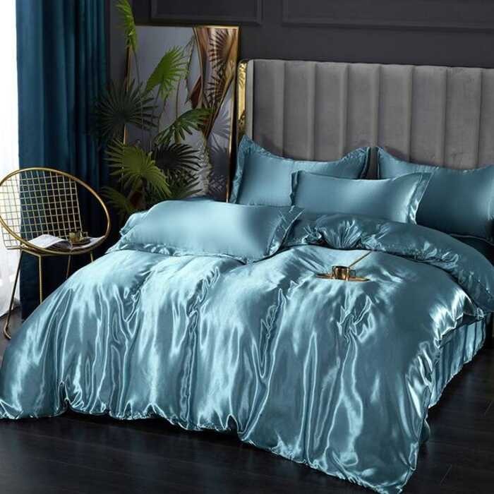 Silk Mulberry Bedding Set With Duvet Cover Bed Sheet Pillowcase Satin Bedsheet Solid Color King Q