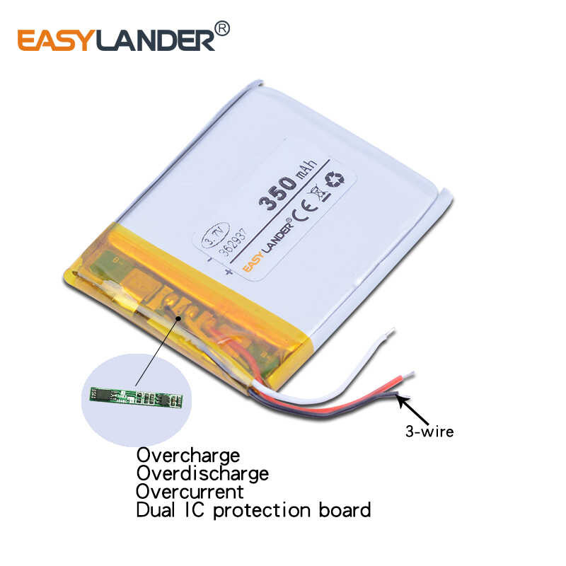 Δ 3 สาย 3.7V 350Mah 362937 แบตเตอรี่ลิเธียมไอออนโพลิเมอร์แบ