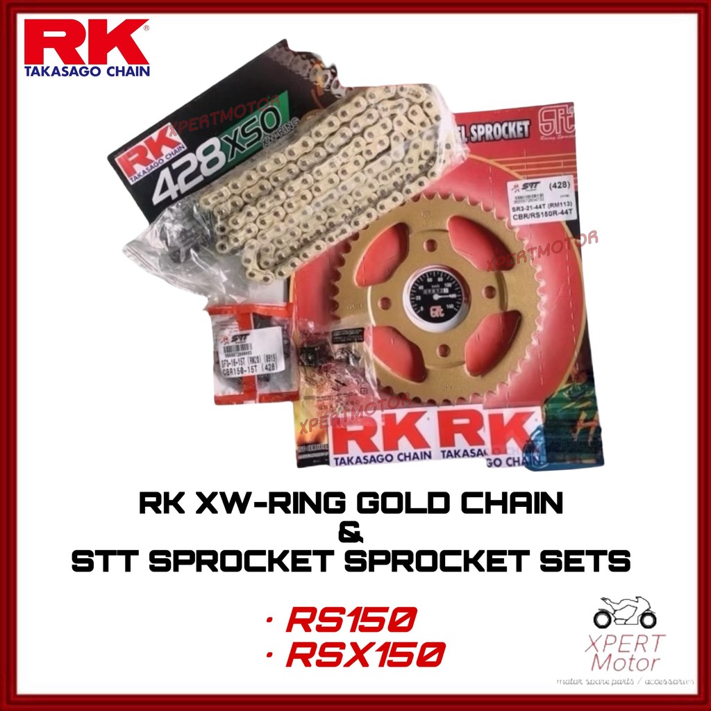 RK XSO KLW XRING 428 RS150 RSX150 ชุดหมุนหู XW-RING CHAIN RK GOLD HARDEN STEEL