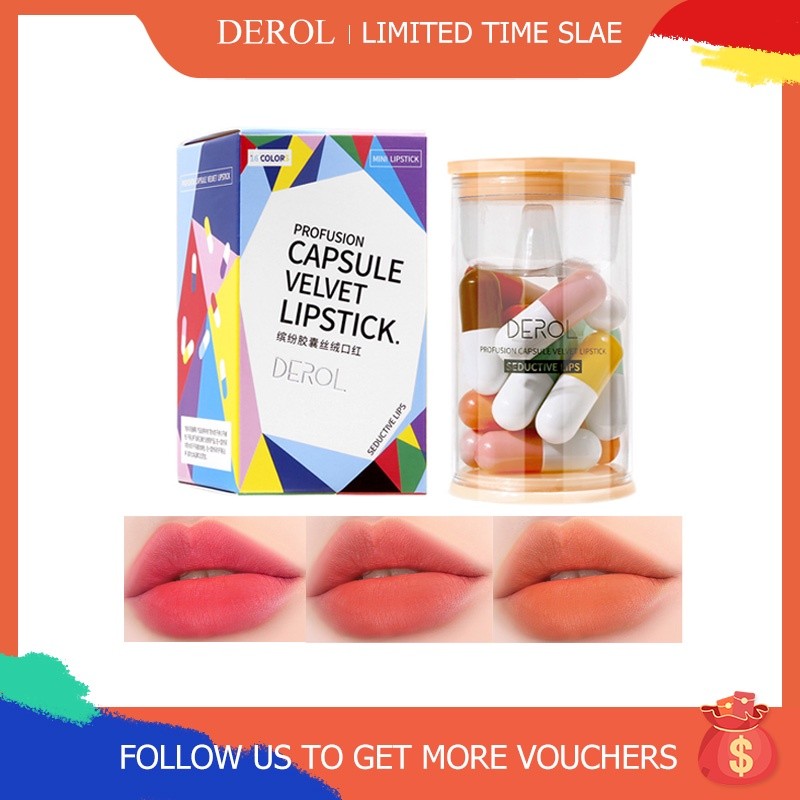 ในสต็อก DEROL 6/16 Color Profuish Velvet Lipstick Mini Capsule Lipstick Matte Long lasting Lip Tint 